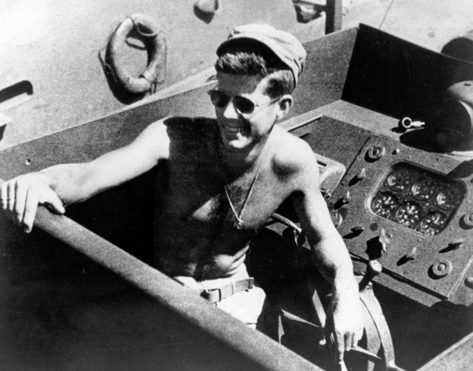 Lt. Kennedy at the helm of PT-109